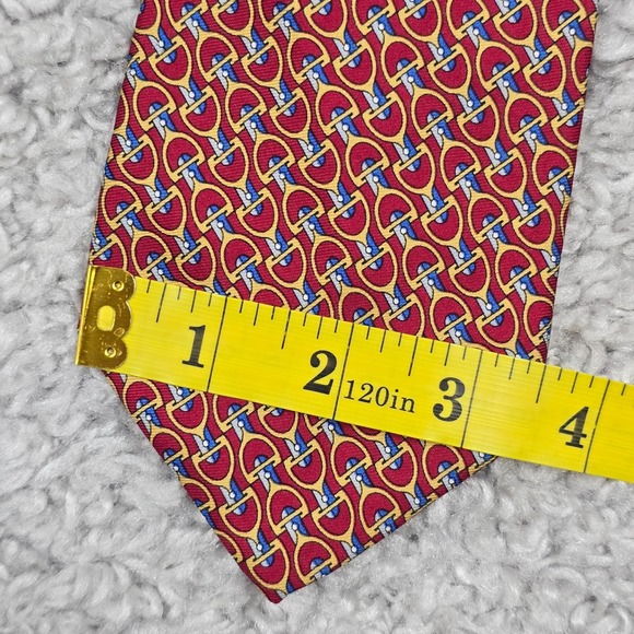 Brooks Brothers Mens Silk Bit Print Tie Red Yellow Preppy Classic Equestrian - Picture 6 of 8